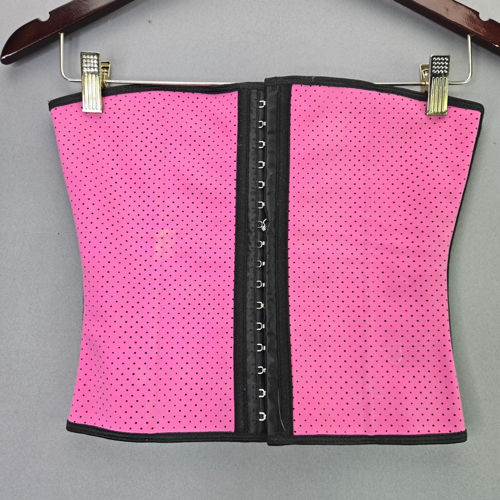 Latex Waist Trainer Cincher Corset S Pink Perforated Hook & Eye Body Shaper